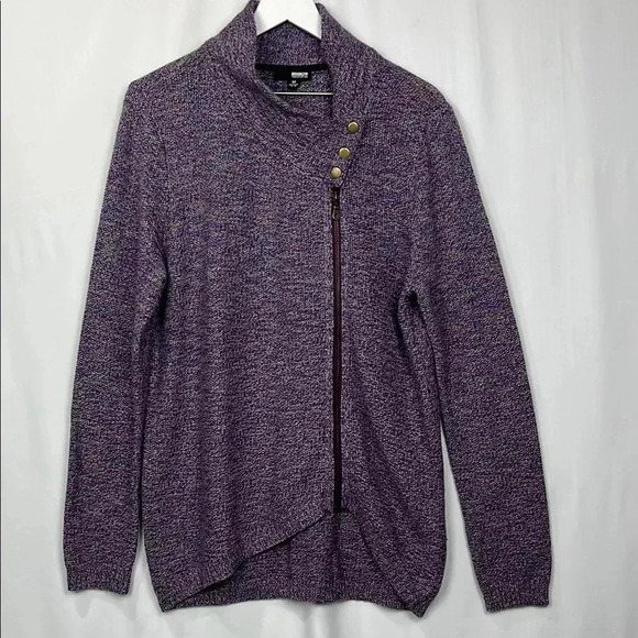 Brooklyn Industries Womens Sweater Purple M Front Zip Snap Neckline Hi-Lo Hem - Picture 1 of 15